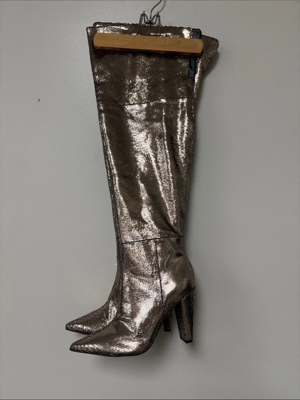 Vince Camuto Metallic Silver Over-the-Knee Pointed-Toe Boots